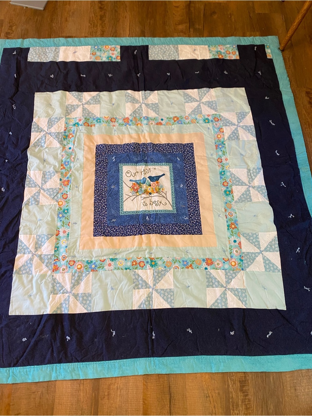 Handmade Quilt w/ Pinwheel pattern & Birds
